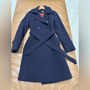 J crew wool coat color nave blue size 2. Perfect conditions with red lining